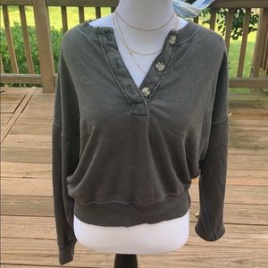 grey button sweatshirt